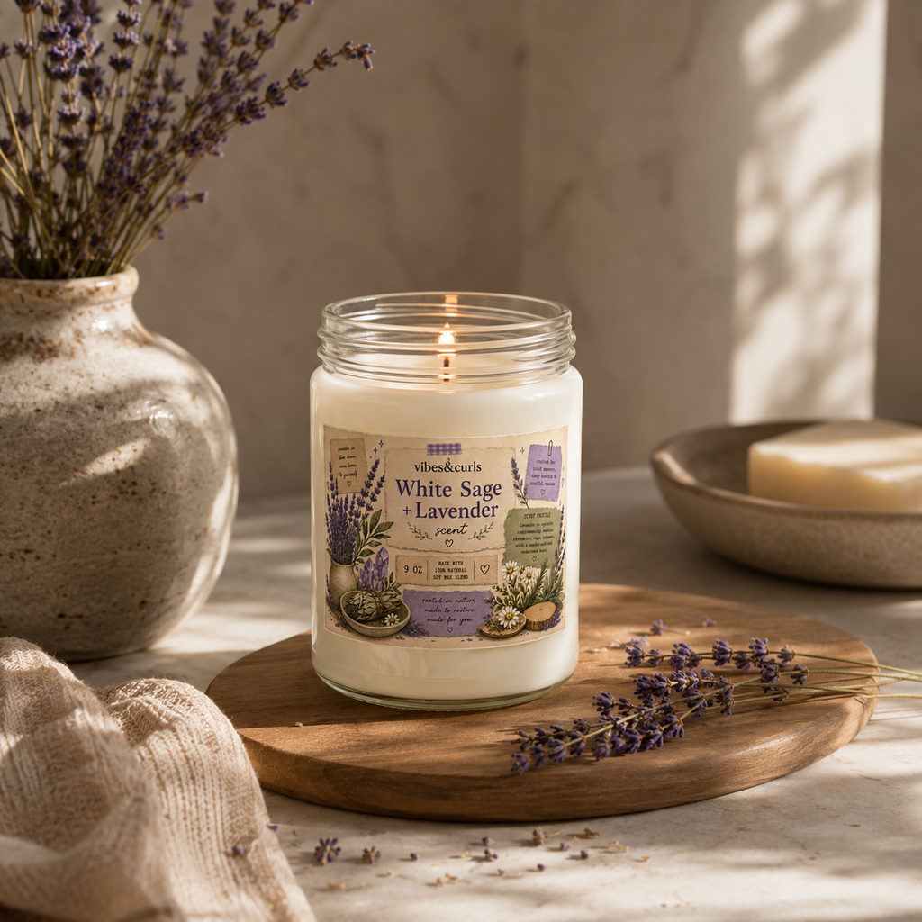 White Sage & Lavender Soy Candle — 9oz Aromatherapy Scented Jar
