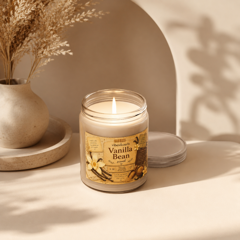 Vanilla Bean Soy Candle - 9oz Scented Jar with White Lid