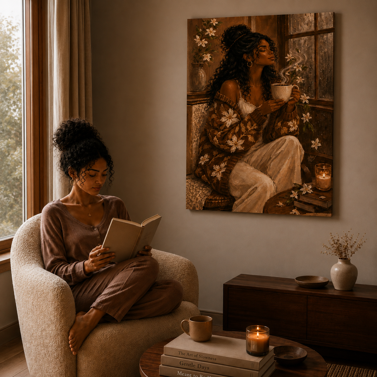 Warm Café Scene Stretched Wall Decor