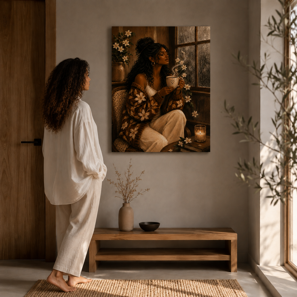 Warm Café Scene Stretched Wall Decor