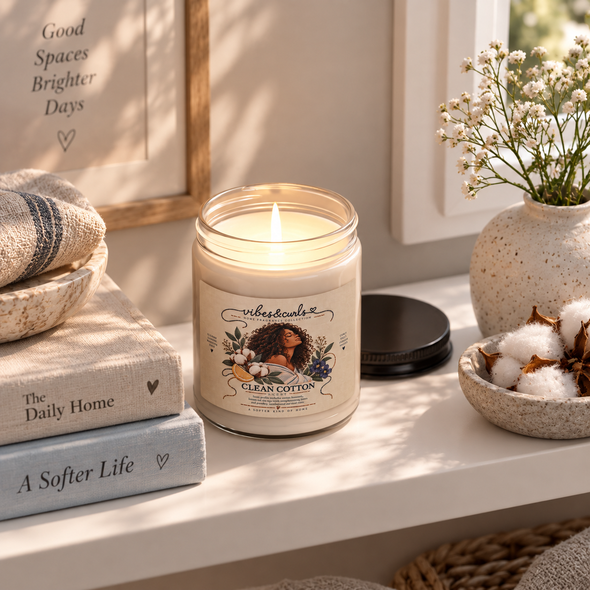 Clean Cotton Scented Soy Candle — 9oz Relaxing Cotton & Floral Jar