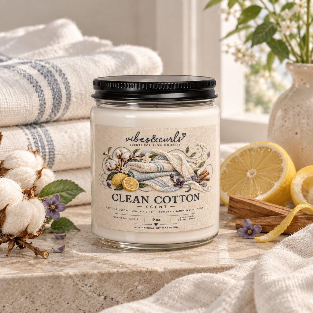 Clean Cotton Scented Soy Candle – 9oz Fresh Linen Home Fragrance