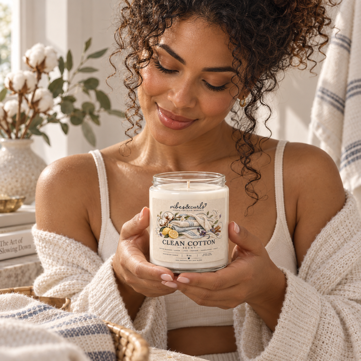 Clean Cotton Scented Soy Candle – 9oz Fresh Linen Home Fragrance