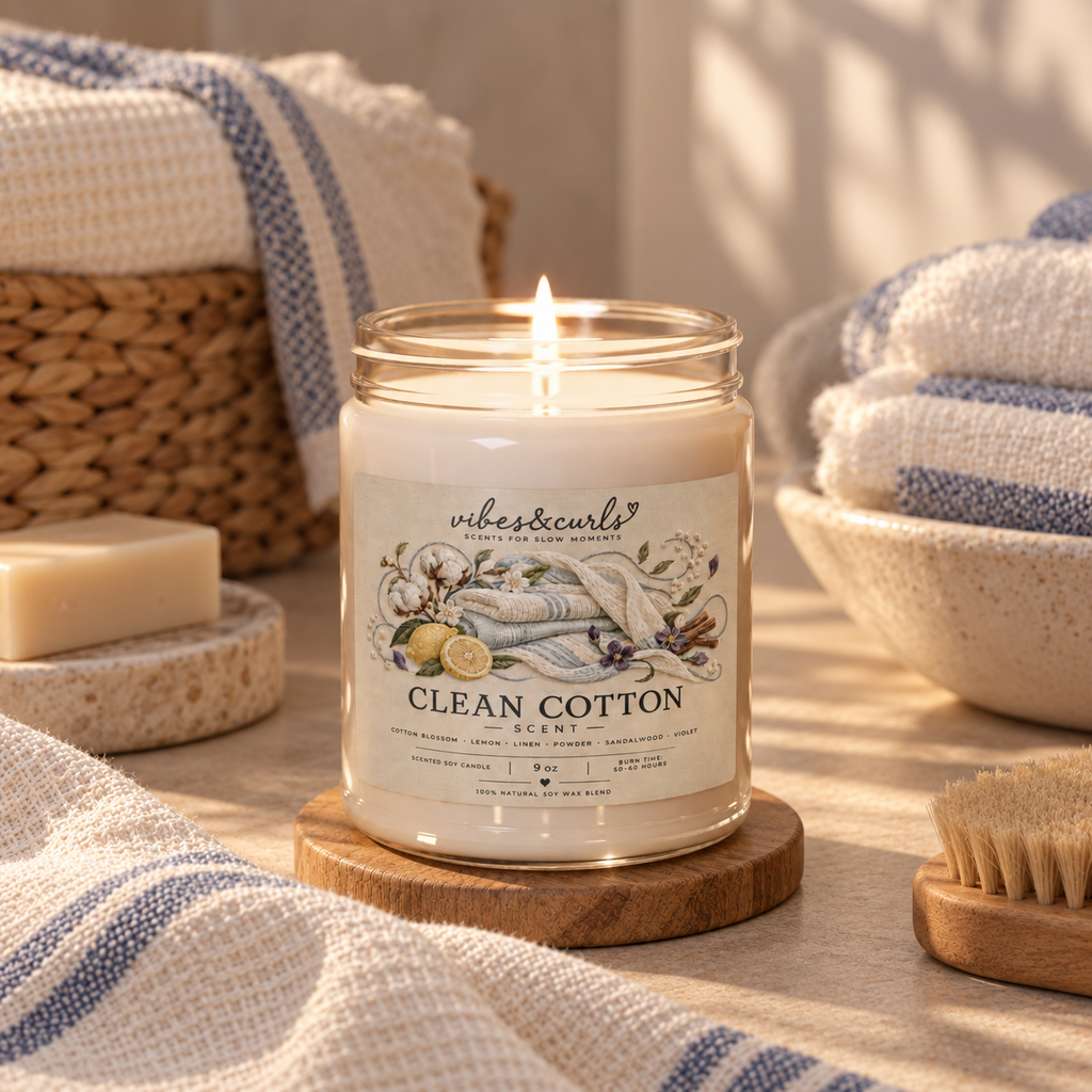 Clean Cotton Scented Soy Candle – 9oz Fresh Linen Home Fragrance