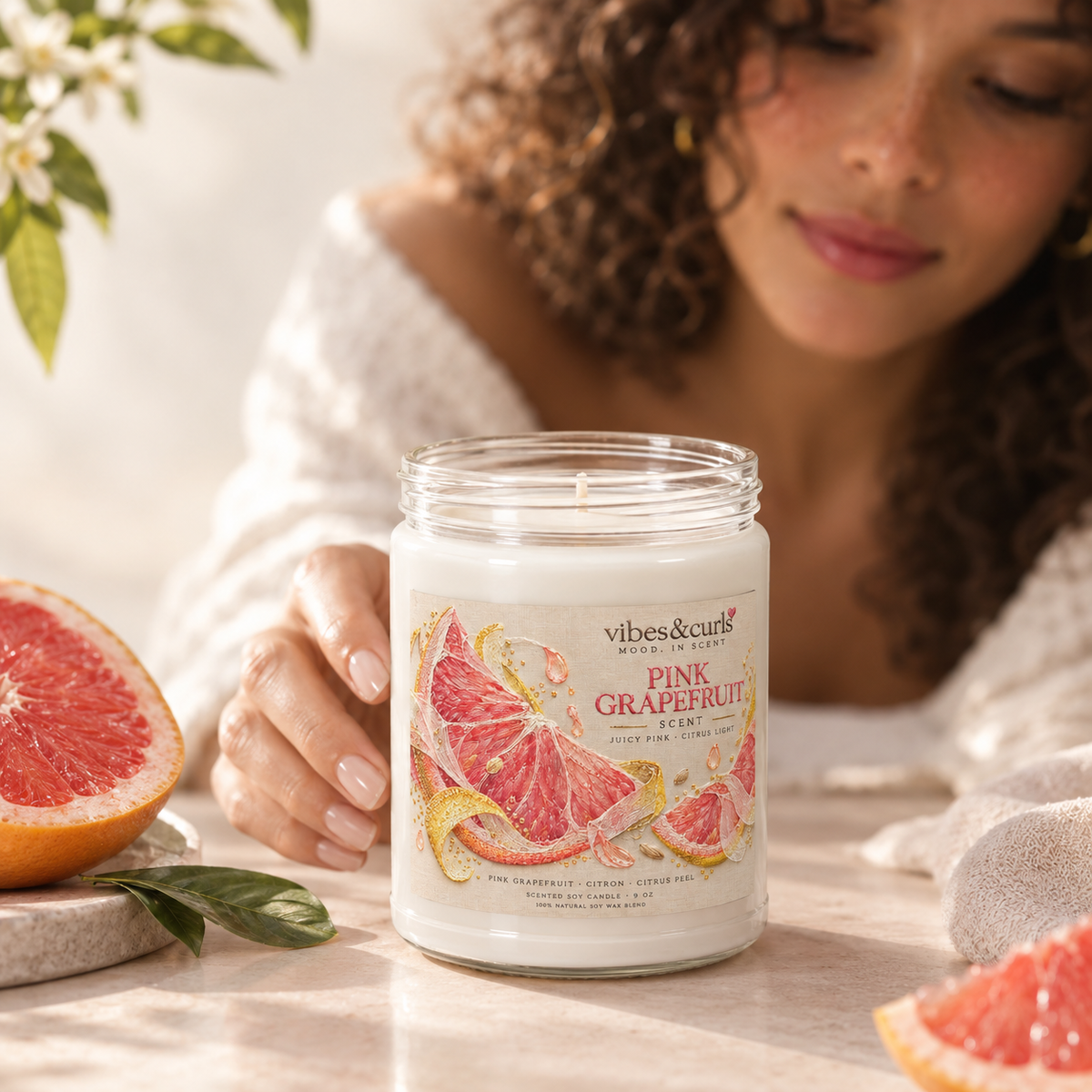 Pink Grapefruit Citrus Soy Candle — 9oz Jar (Juicy Fresh Scent)