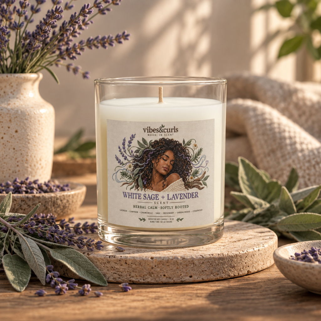 White Sage + Lavender Glass Candle — Herbal Calm Aromatherapy Candle (11 oz)