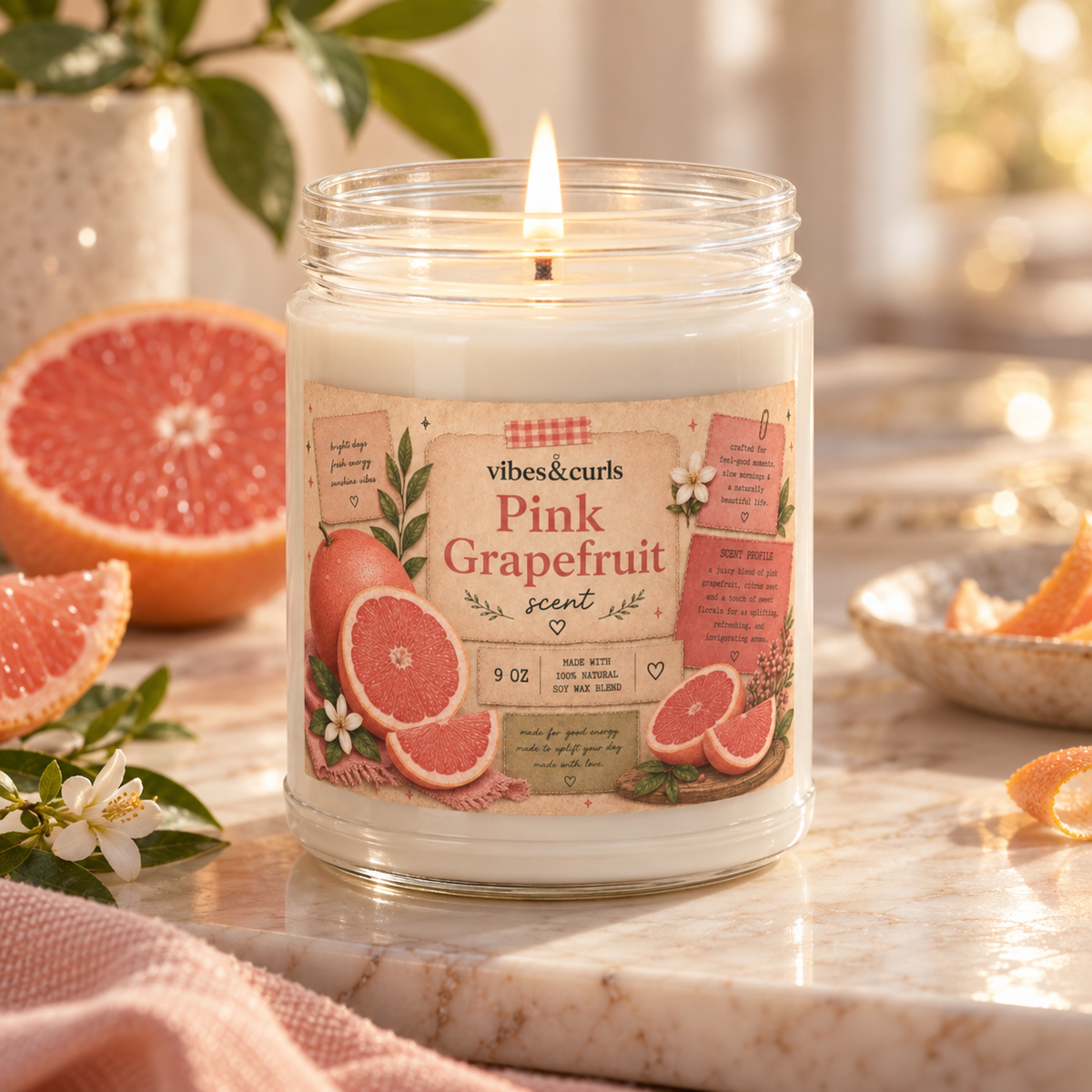 Monday Reset Candle | Pink Grapefruit Soy Candle 9 oz | Fresh Start