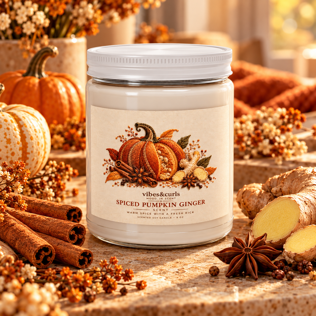 Spiced Pumpkin Ginger Harvest Soy Candle with White Lid, 9oz