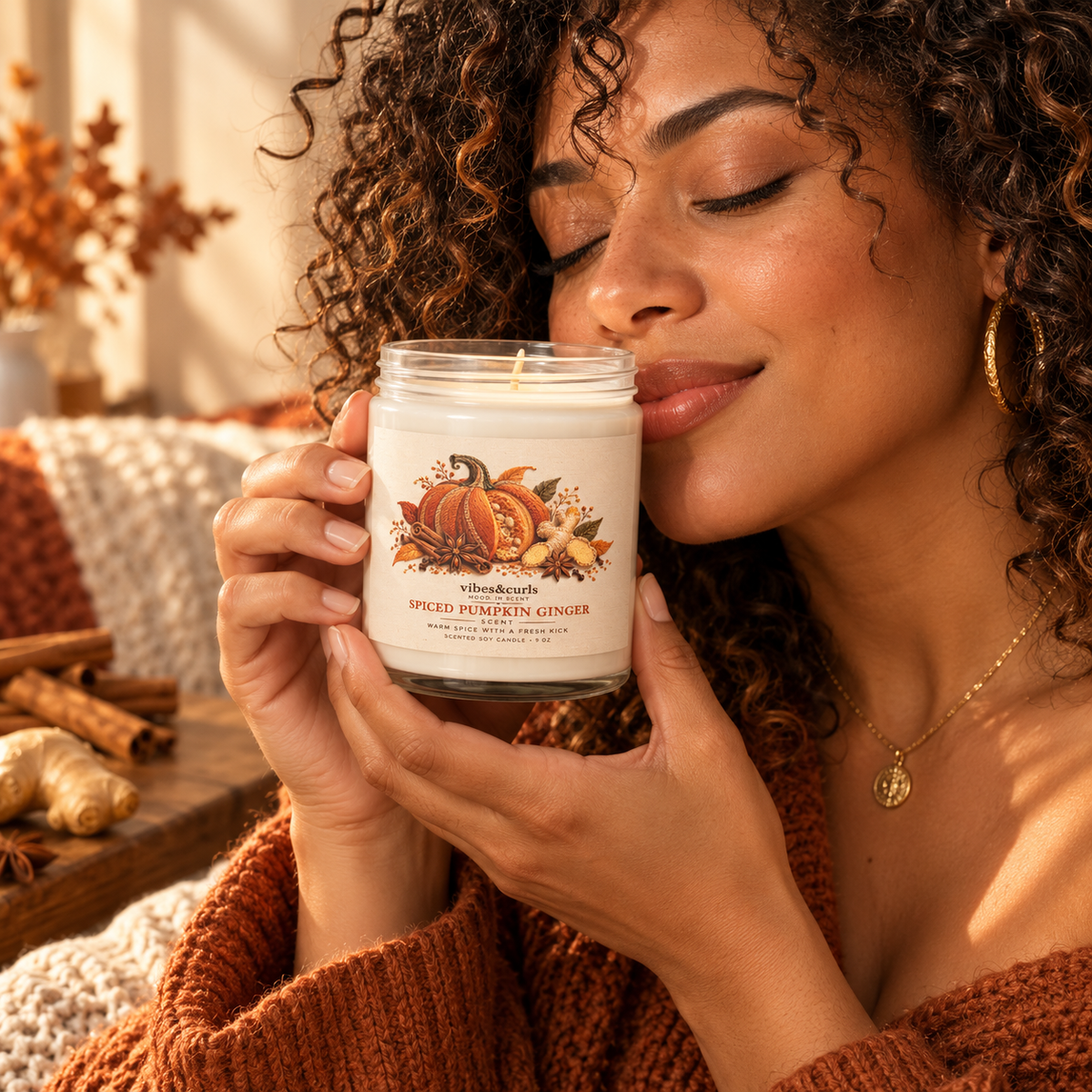 Spiced Pumpkin Ginger Harvest Soy Candle with White Lid, 9oz