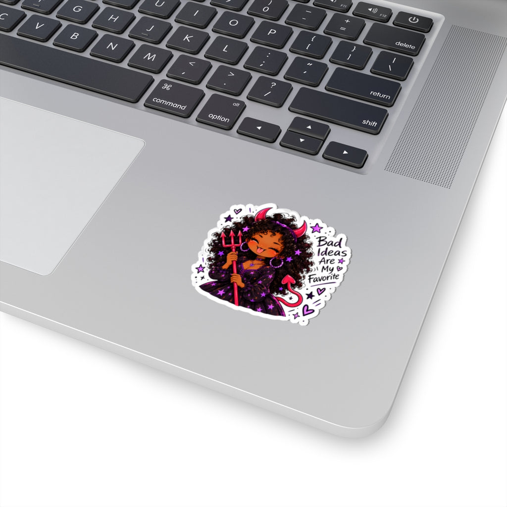 Cute Devil Girl Kiss-Cut Sticker — "Bad Ideas Are My Favorite"