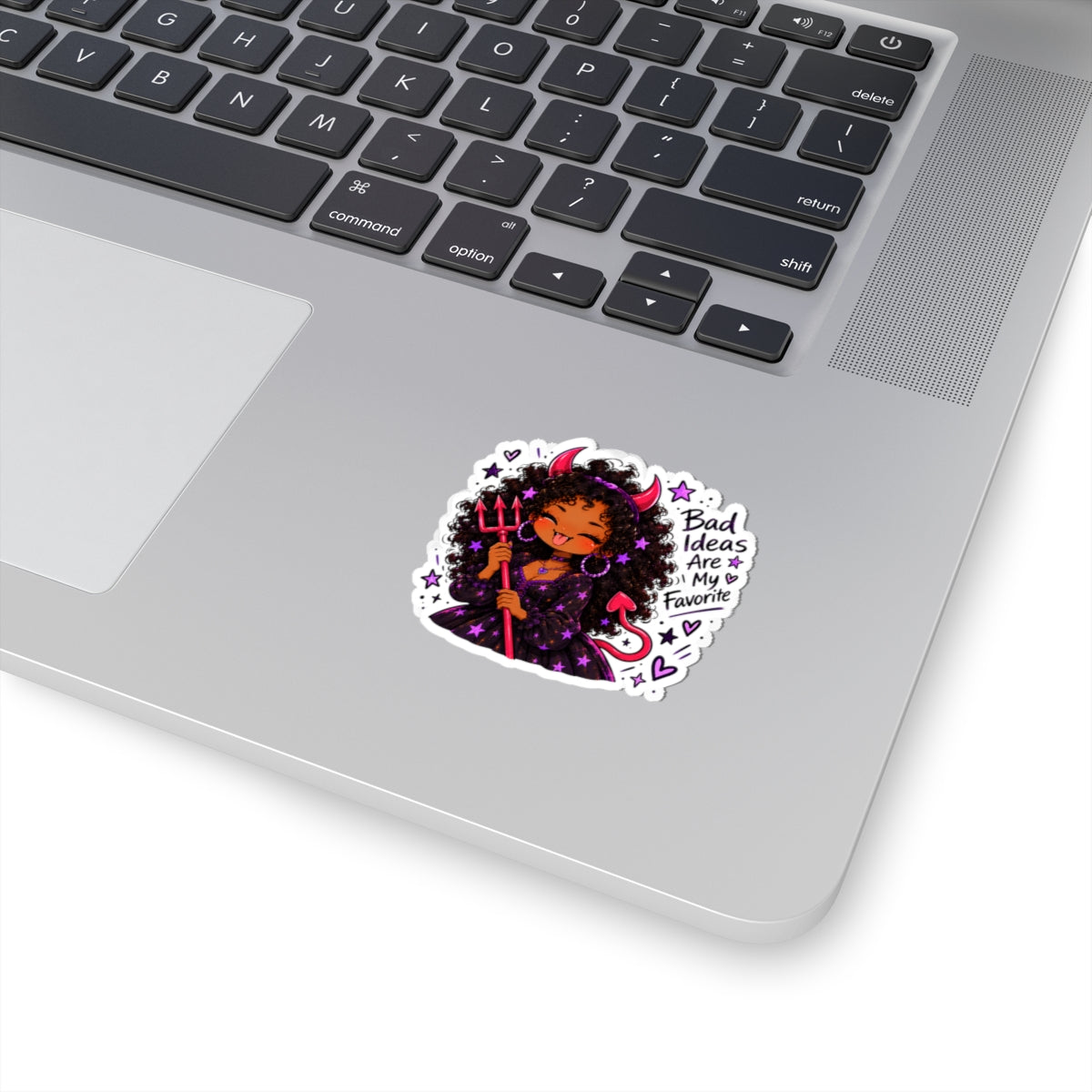 Cute Devil Girl Kiss-Cut Sticker — "Bad Ideas Are My Favorite"