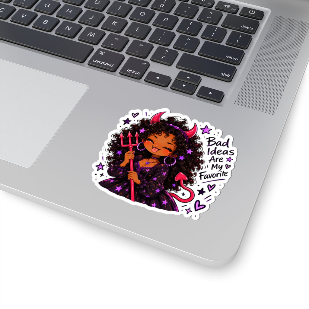 Cute Devil Girl Kiss-Cut Sticker — "Bad Ideas Are My Favorite"