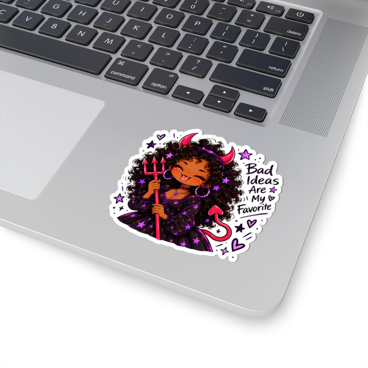 Cute Devil Girl Kiss-Cut Sticker — "Bad Ideas Are My Favorite"