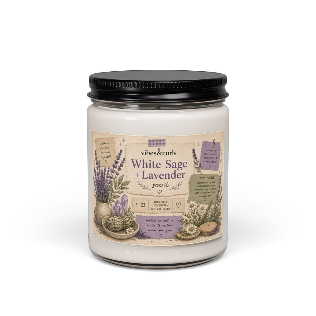 White Sage & Lavender Soy Candle — 9oz Aromatherapy Scented Jar