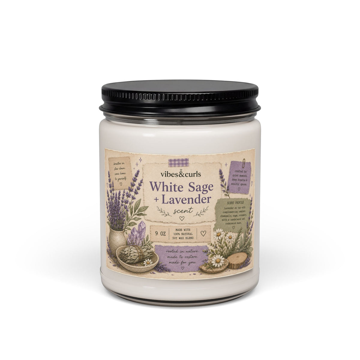 White Sage & Lavender Soy Candle — 9oz Aromatherapy Scented Jar