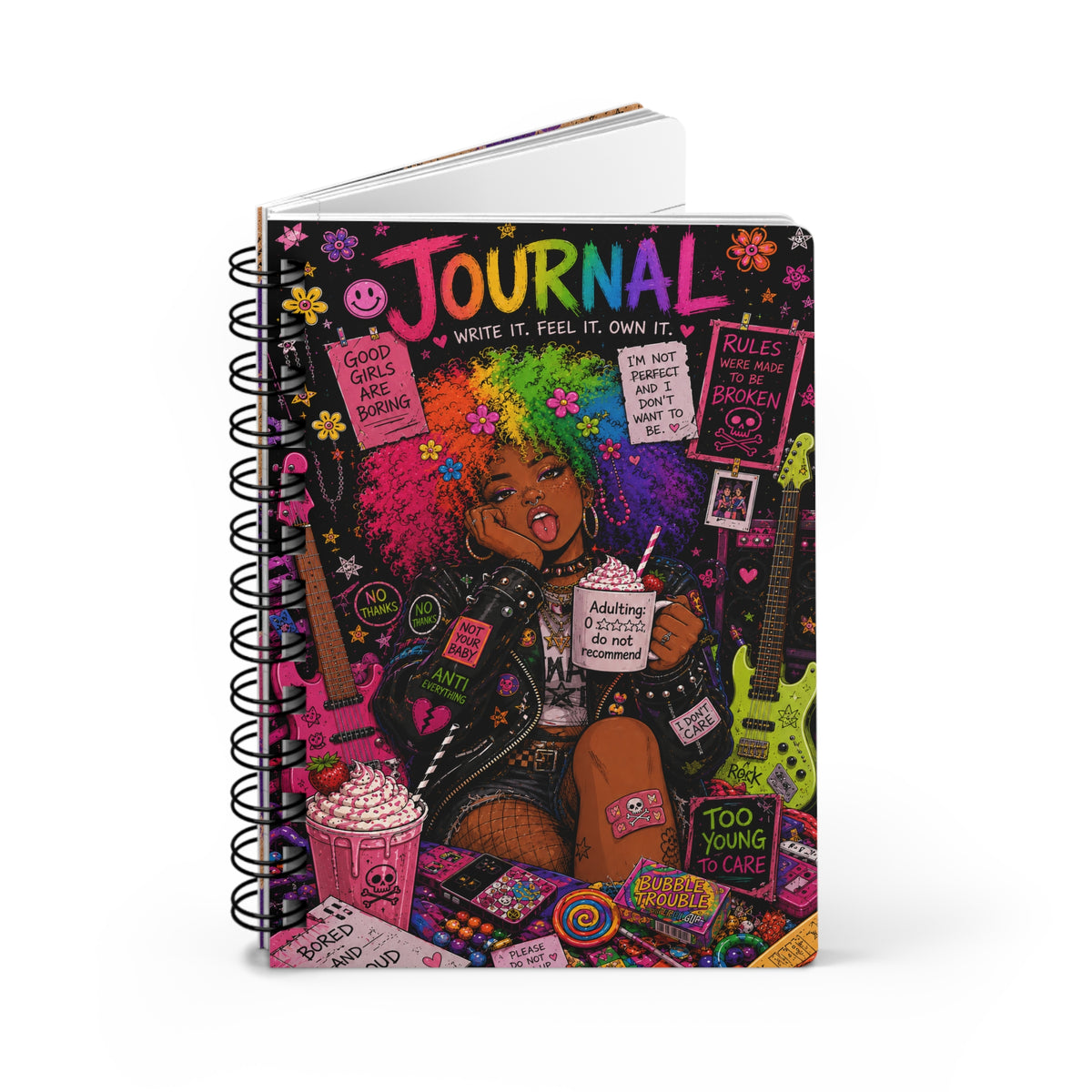 Journal — Bold Feminist Illustrated Spiral Notebook: "Your Story. Your Rules. Your Revolution."