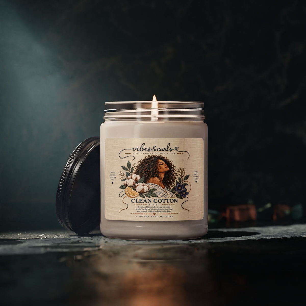 Clean Cotton Scented Soy Candle — 9oz Relaxing Cotton & Floral Jar