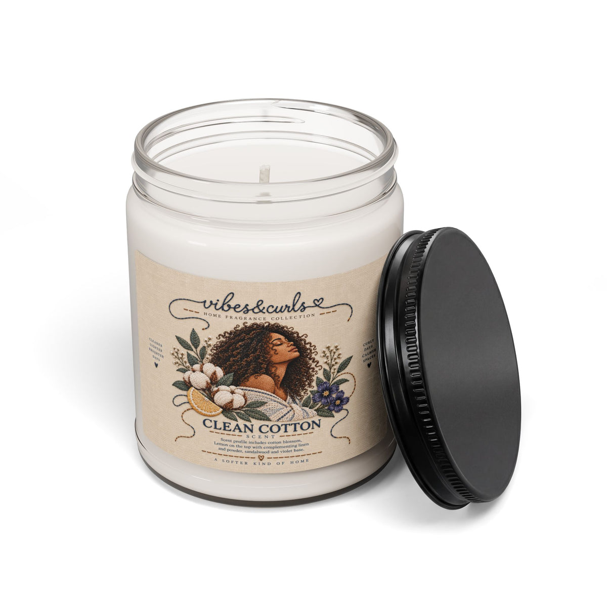 Clean Cotton Scented Soy Candle — 9oz Relaxing Cotton & Floral Jar