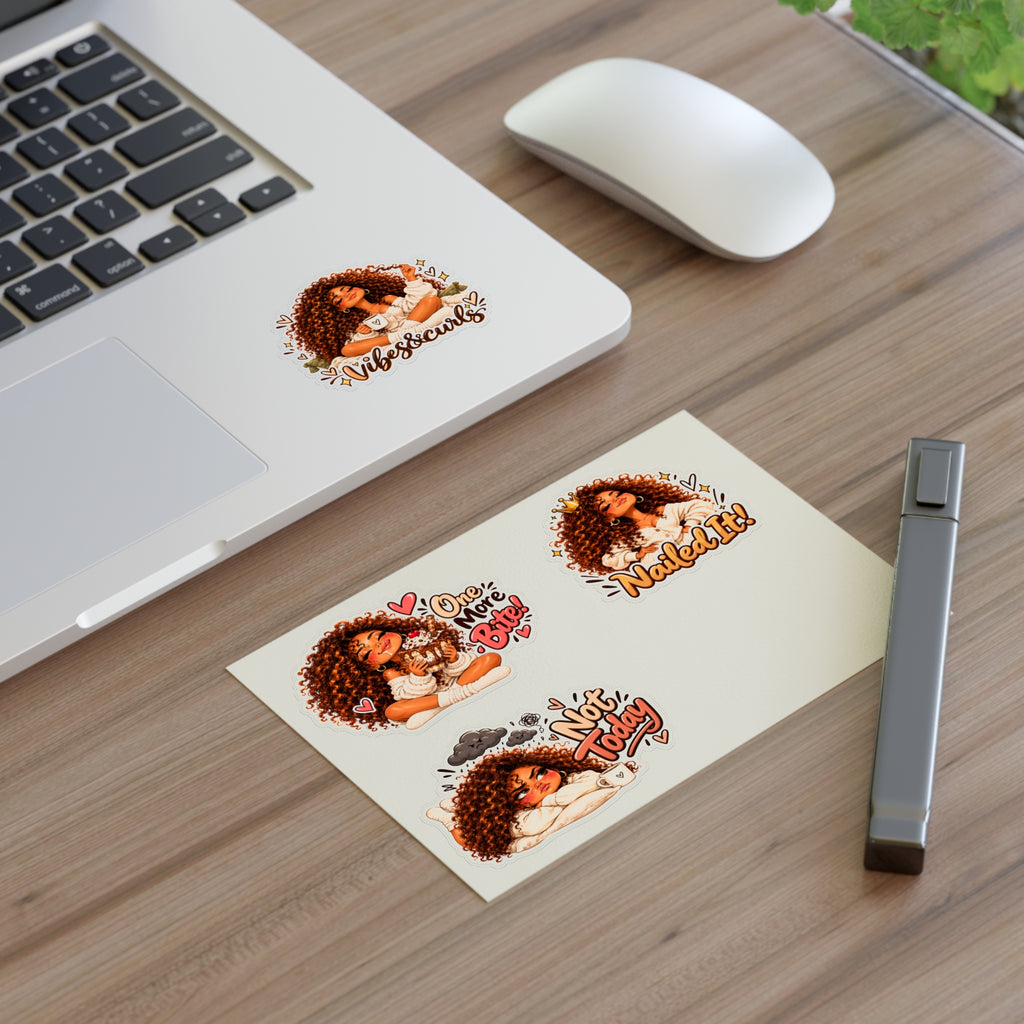 Curly Girl Sticker Sheet — 'One More Bite', 'Nailed It', 'Not Today', 'Vibes & Curls'