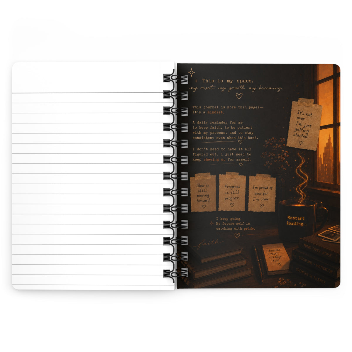 Journal Mindset Spiral Notebook — Cozy Self-Reflection Journal with Motivational Cover