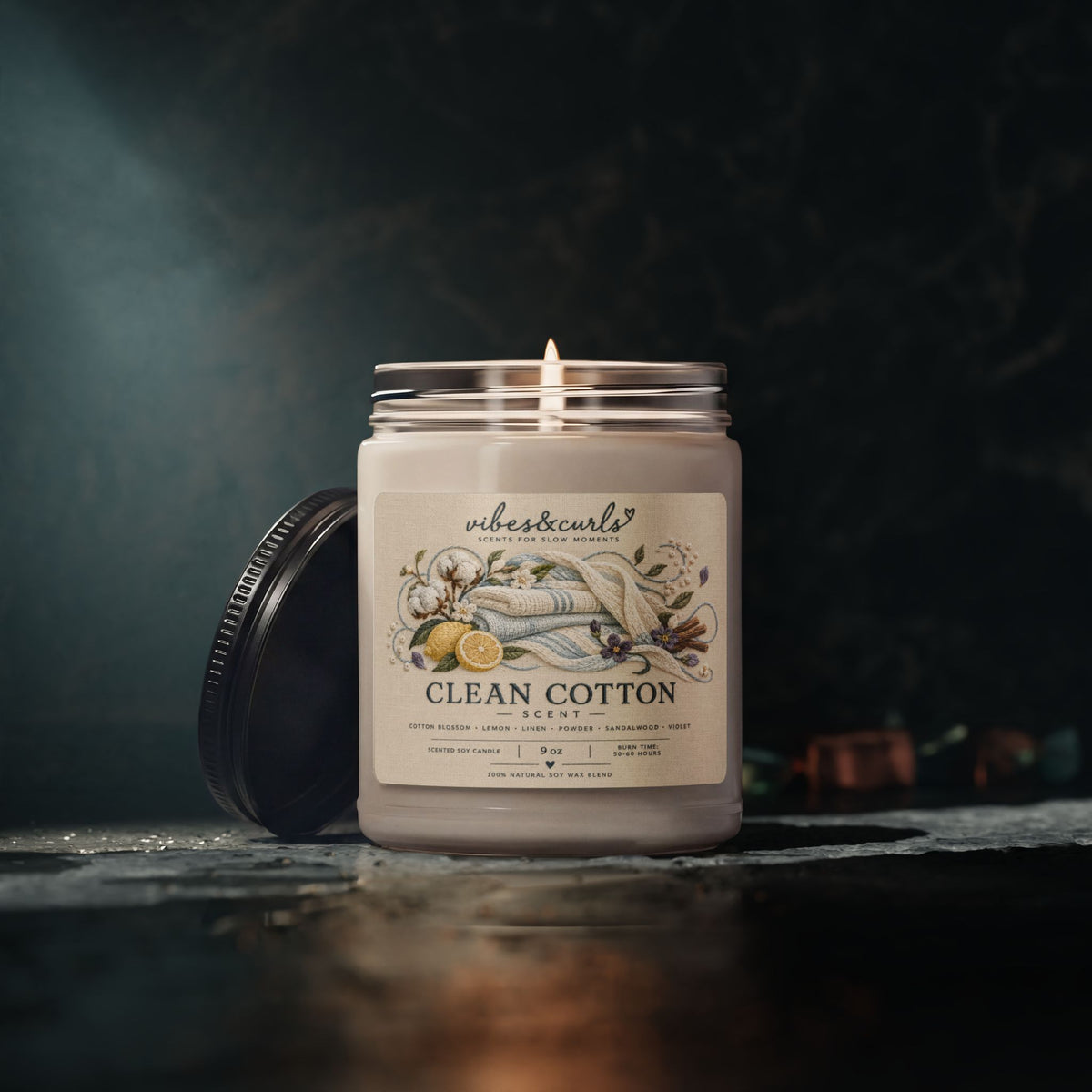 Clean Cotton Scented Soy Candle – 9oz Fresh Linen Home Fragrance