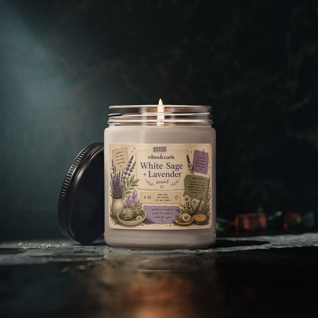 White Sage & Lavender Soy Candle — 9oz Aromatherapy Scented Jar
