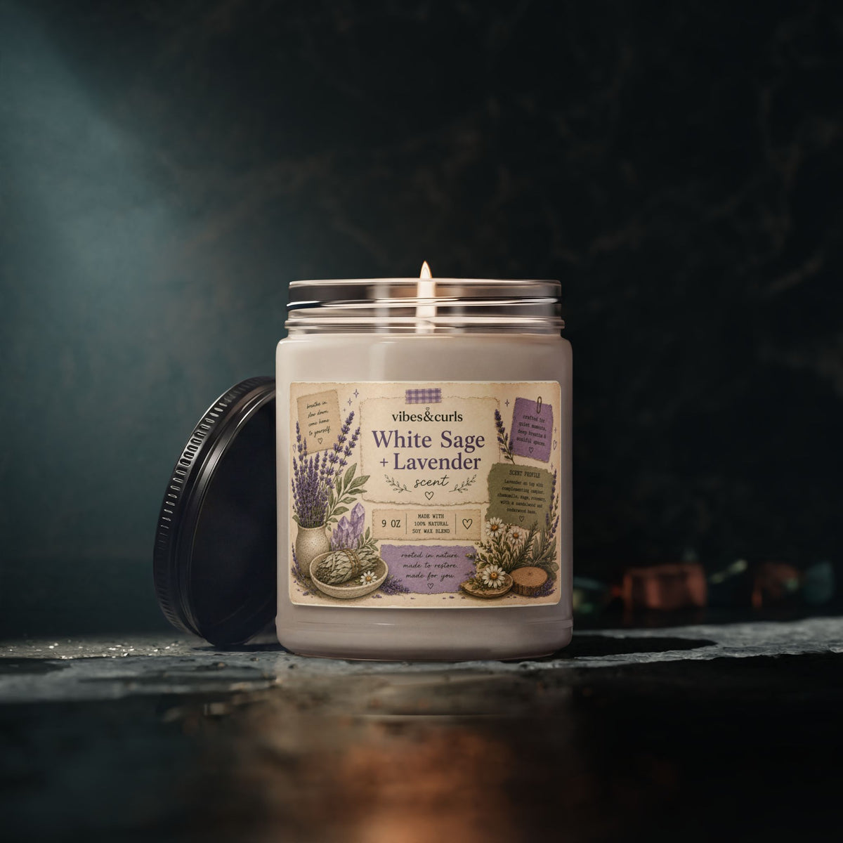 White Sage & Lavender Soy Candle — 9oz Aromatherapy Scented Jar