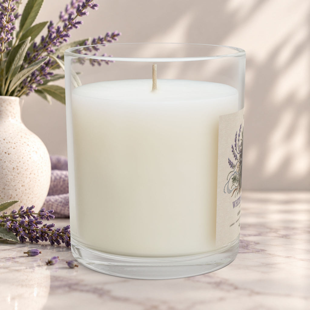 White Sage + Lavender Glass Candle — Herbal Calm Aromatherapy Candle (11 oz)
