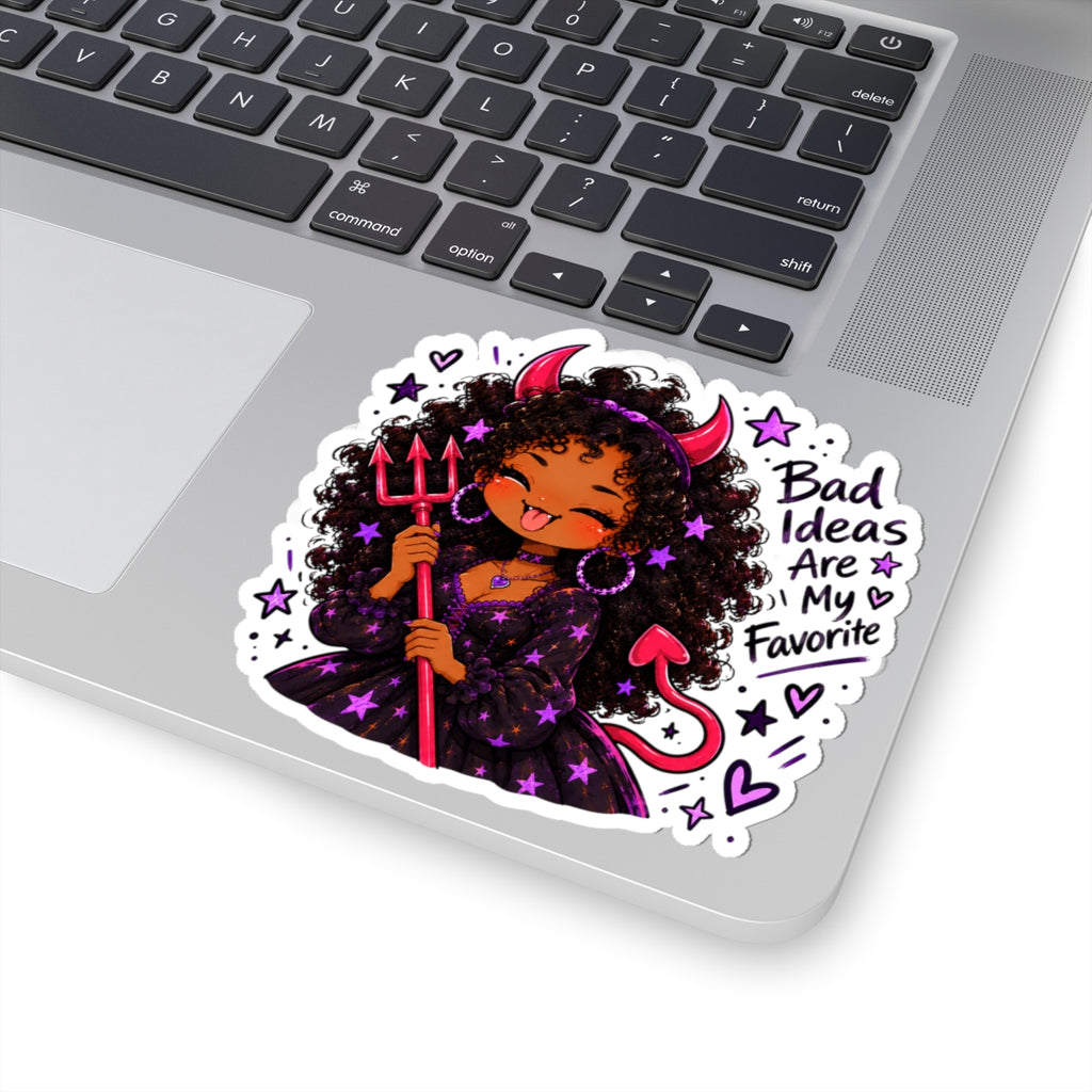 Cute Devil Girl Kiss-Cut Sticker — "Bad Ideas Are My Favorite"