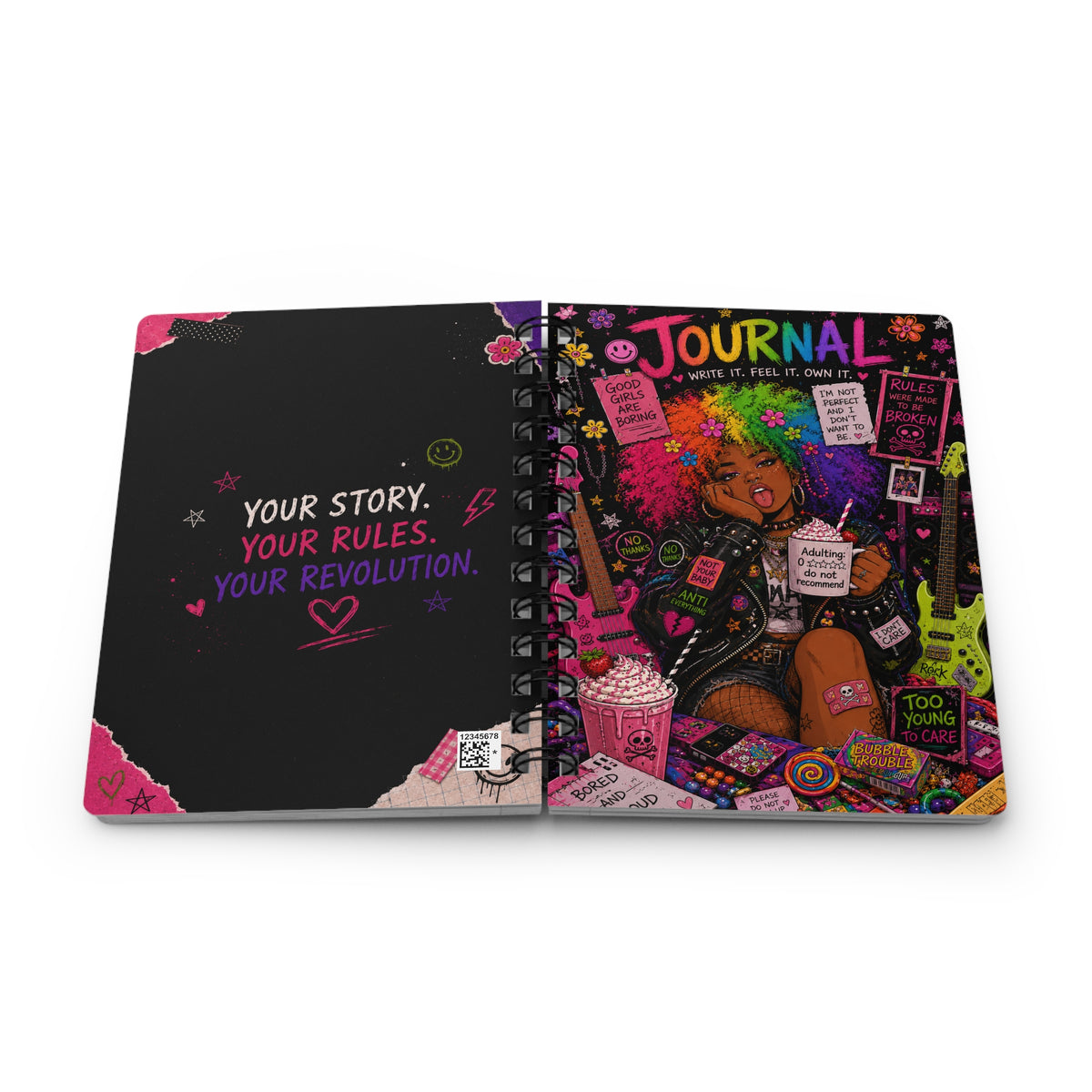 Journal — Bold Feminist Illustrated Spiral Notebook: "Your Story. Your Rules. Your Revolution."