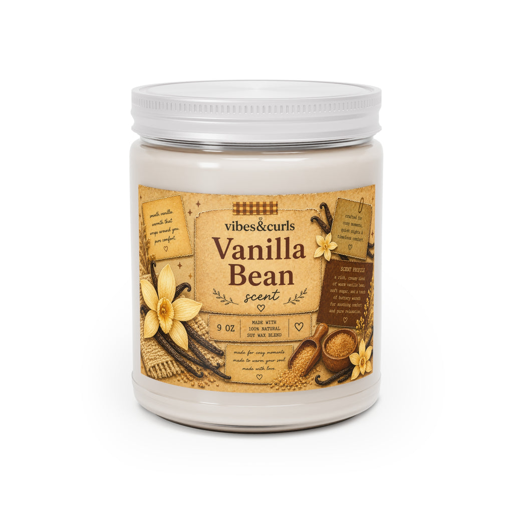 Vanilla Bean Soy Candle - 9oz Scented Jar with White Lid