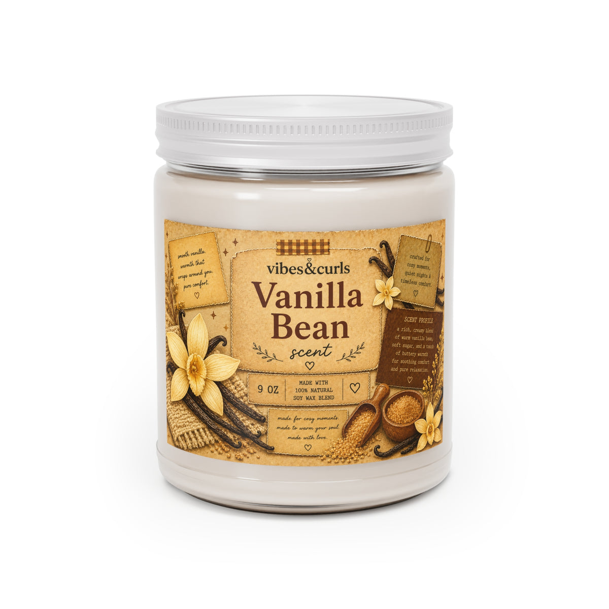 Vanilla Bean Soy Candle - 9oz Scented Jar with White Lid