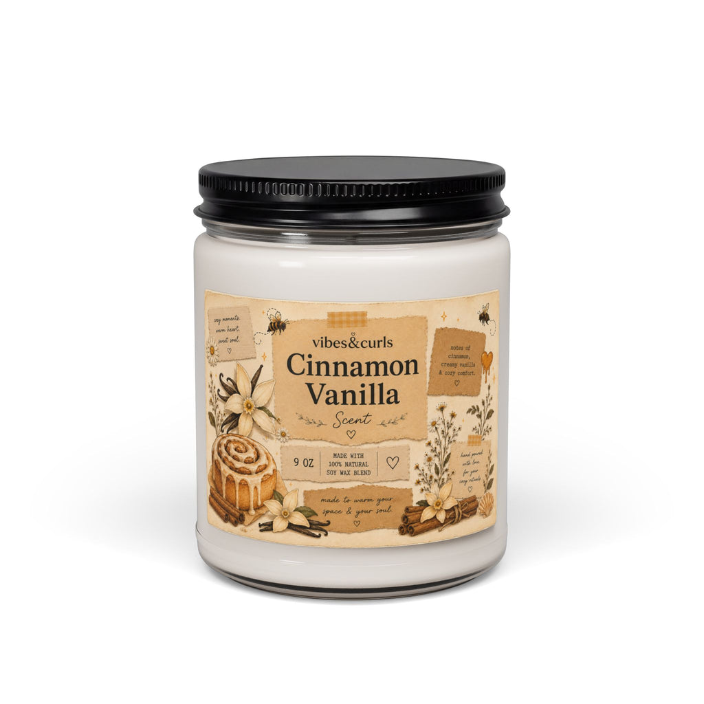 Cinnamon Vanilla Soy Candle — 9oz Scented Jar (Warm Bakery + Cozy Spice)