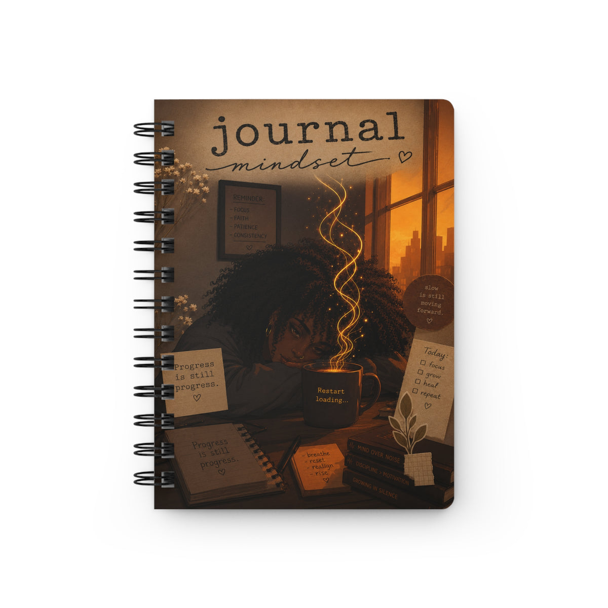 Journal Mindset Spiral Notebook — Cozy Self-Reflection Journal with Motivational Cover