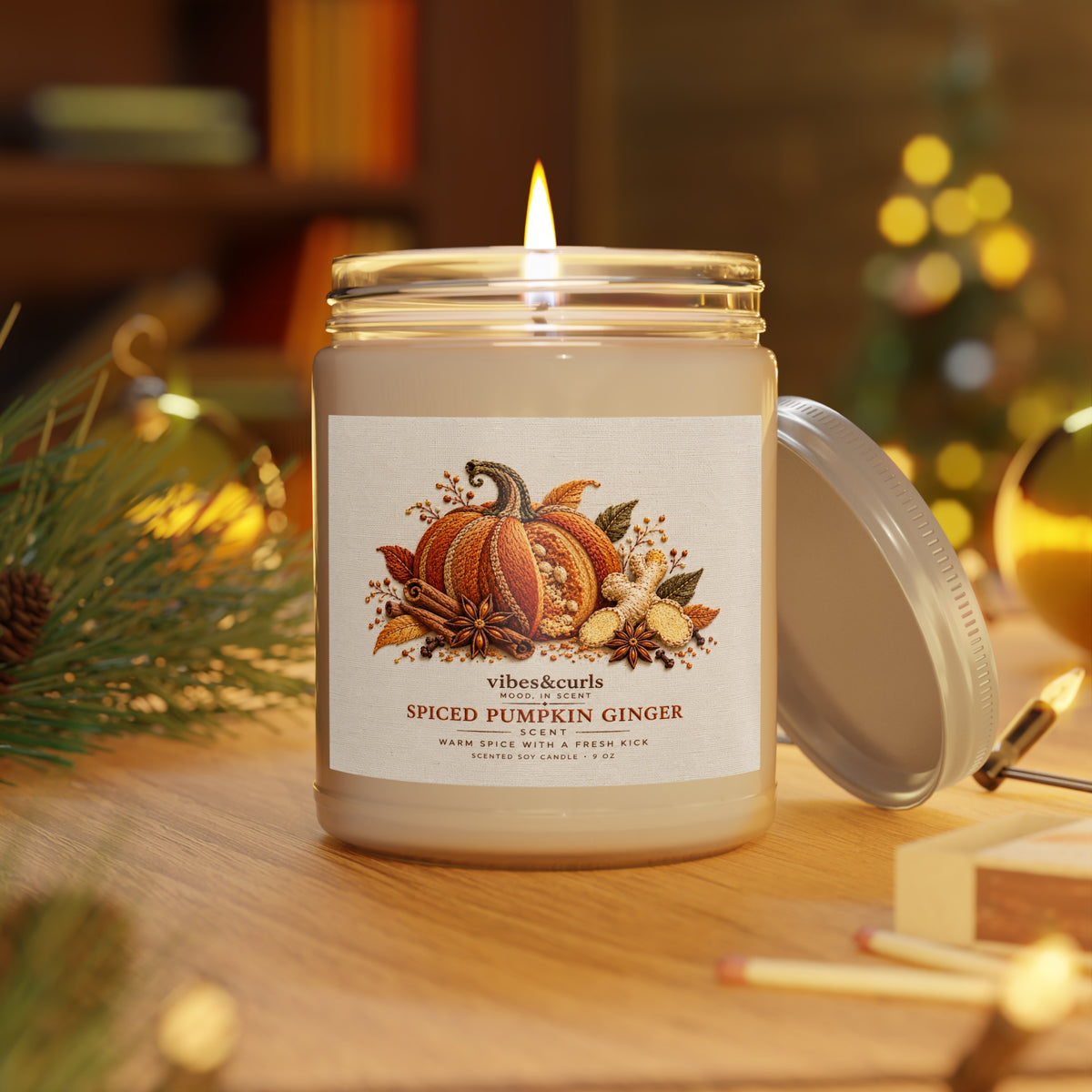 Spiced Pumpkin Ginger Harvest Soy Candle with White Lid, 9oz
