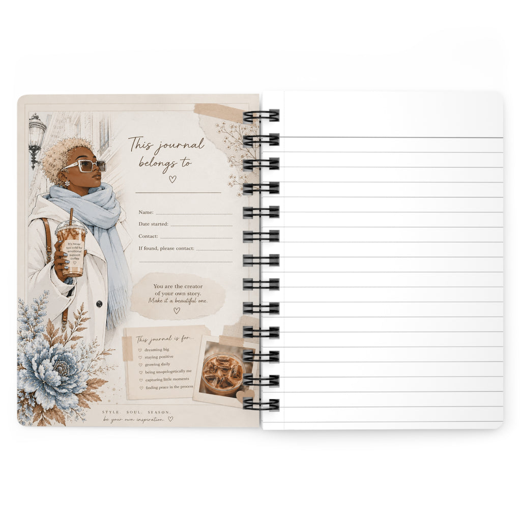Cozy Coffee Street Style Spiral Journal | Floral Winter Aesthetic Notebook