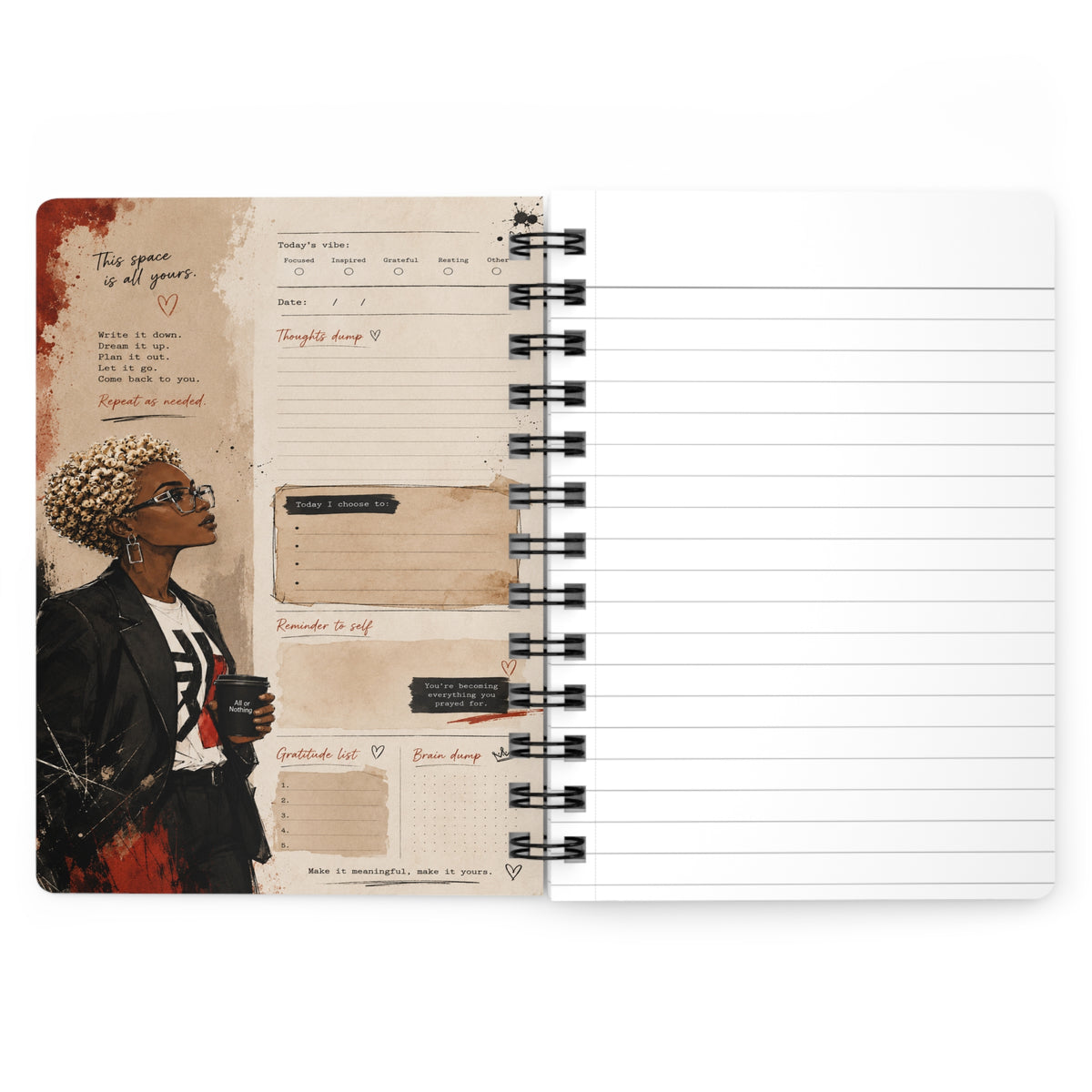 Spiral Journal — Urban Chic 'Journal Vibes & Curls' Notebook for Creative Women