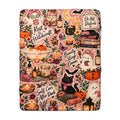 Cozy Witch Self-Care Sherpa Blanket — Halloween Pumpkin, Cats & Spa Bath Sticker Collage